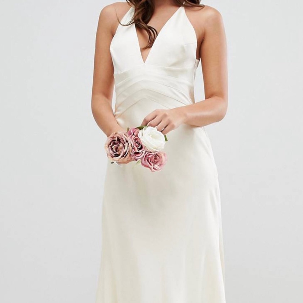 ASOS EDITION satin paneled wedding dress w/ train